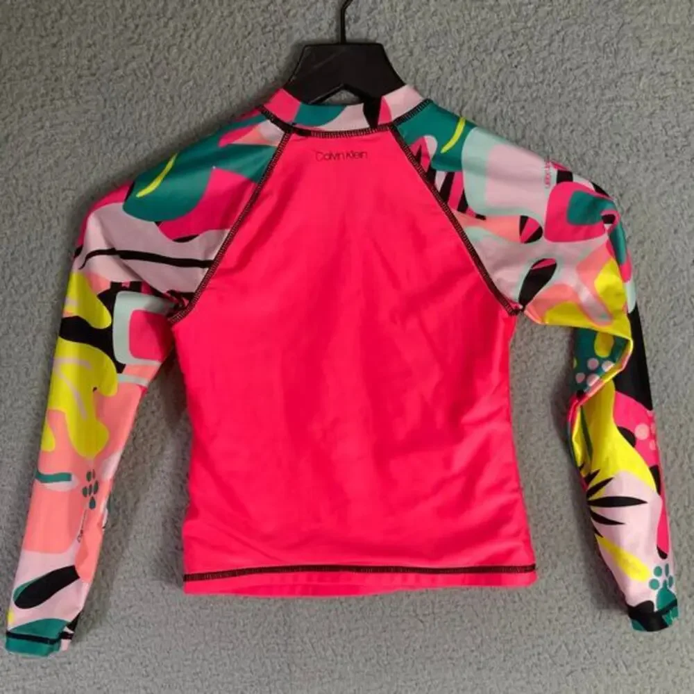 Calvin Klein Girls Rash Guard Swim Top S Pink Long Sleeve UV Protection 7 Beach